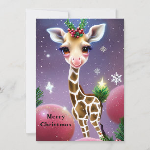 Cartão De Festividades Fantasia Adorável, Baby Giraffe com Holly