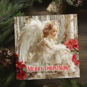 Cartão De Festividades Fantasia angelical anjo vermelho dourado festivo b