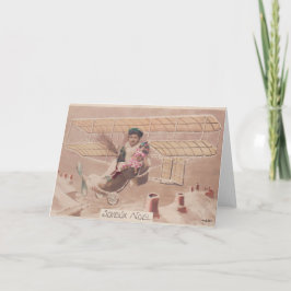 Cartão De Festividades Fantasia de nave voadora natal vintage Boy