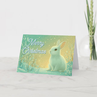 Cartão De Festividades Fantasia Mágica de Inverno Coelho Feliz Natal