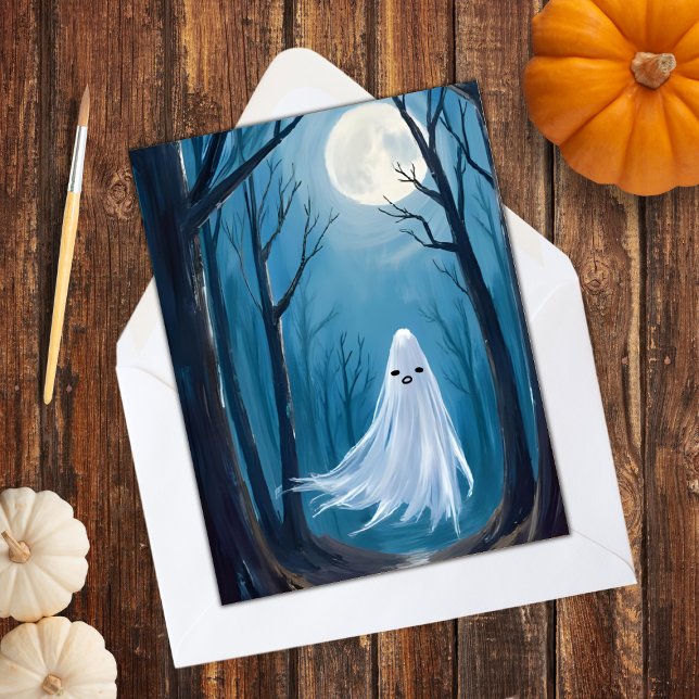 Cartão De Festividades Fantasma Assustador | Feliz Halloween Floresta Ass (Criador carregado)