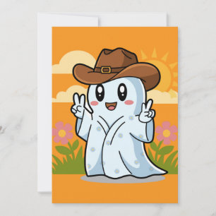 Cartão De Festividades Fantasma de Cowboy Fofo para Decoração Divertida d