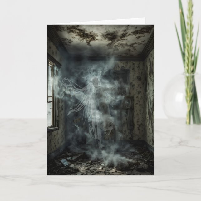 Cartão De Festividades Fantasma no Quarto (Frente)