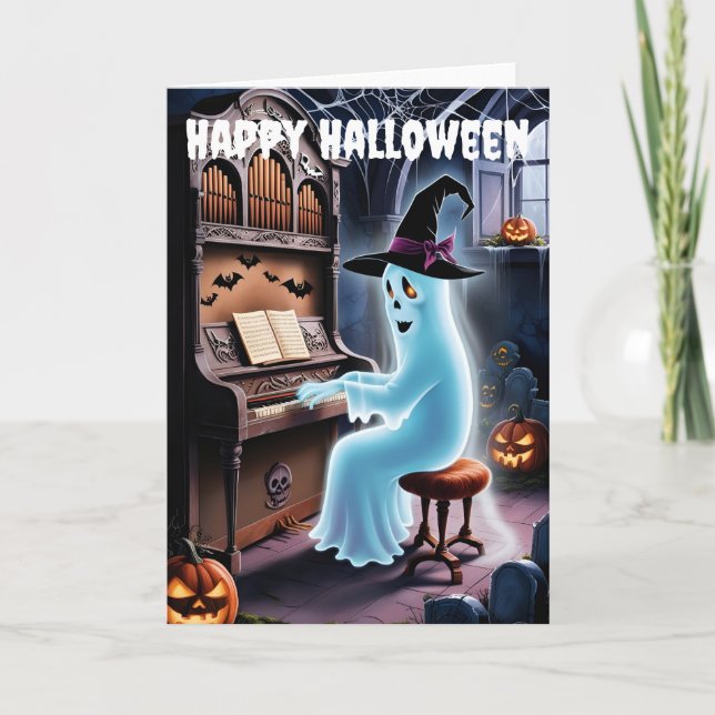 Cartão De Festividades fantasma tocando órgão (Frente)
