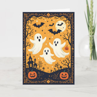 Cartão De Festividades Fantasmas e Morcegos Dia das Bruxas Infantil