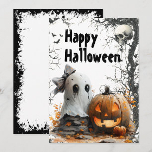 Cartão De Festividades Fantasmas Felizes — Halloween Personalizável