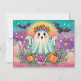 Cartão De Festividades Fantasmazinha adorável com uma coroa