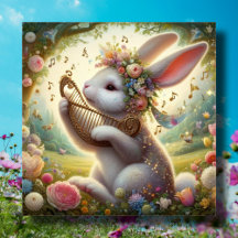 Fantasy Art Nouveau Woodland Bunny Flowers Páscoa