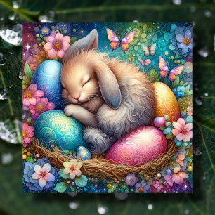 Cartão De Festividades Fantasy Art Watercolor Bunny Easter Flowers