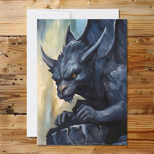 Cartão De Festividades Fantasy Mythological Black Gargoyle