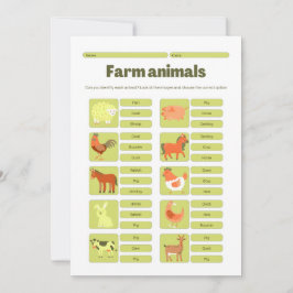 Cartão De Festividades Farm Animals Identification Educational Worksheet