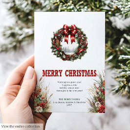 Cartão De Festividades Farmhouse Christmas greeting card red green