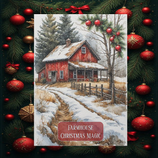 Cartão De Festividades Farmhouse Christmas Magic Vintage Rustic