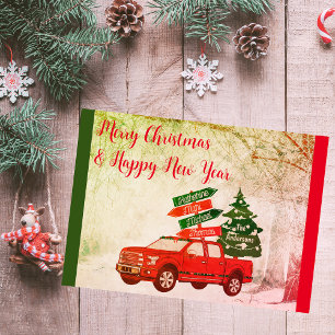 Cartão De Festividades Farmhouse Country Vintage Red Truck Natal
