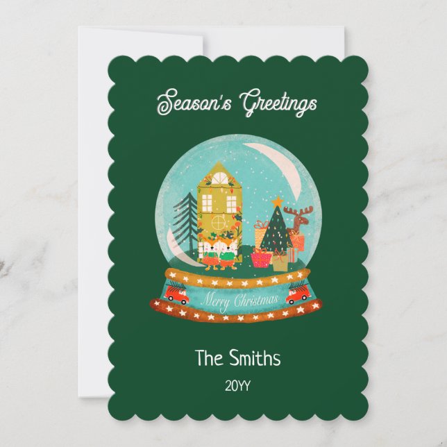 Cartão De Festividades Farmhouse Feliz Natal Globe Papais noeis Deer (Frente)