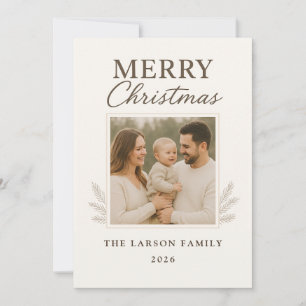 Cartão De Festividades Farmhouse Foto da Família Rústica Neutral Natal