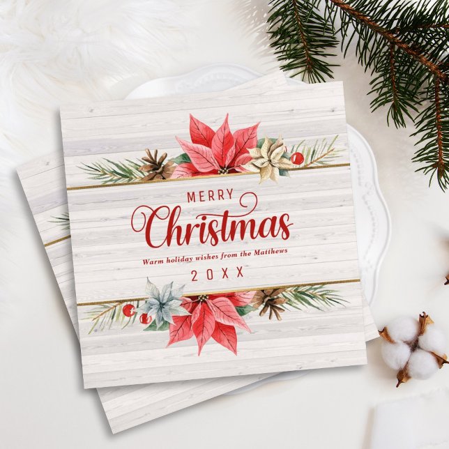 Cartão De Festividades Farmhouse Poinsettia Dourada Frame Quadrado Natal (Criador carregado)