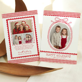 Cartão De Festividades Farmhouse Red Gingham Bow Christmas Holiday Photo