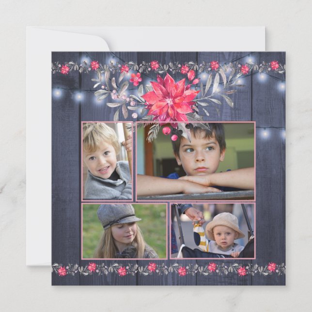 Cartão De Festividades Farmhouse Russo Blue Barn Wood Natal 5 Fotos (Frente)