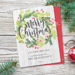 Cartão De Festividades Farmhouse Watercolor Winter Berry Wreath<br><div class="desc">Envie-me um e-mail para JMR._Designs@yahoo.com se precisar de assistência ou tiver solicitações especiais.</div>