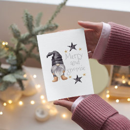 Cartão De Festividades Farmhouse Winter Watercolor Gnome para o Natal