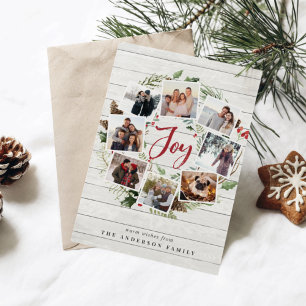 Cartão De Festividades Farmhouse Wreath   Holiday Photo Collage Card