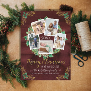 Cartão De Festividades Farmhouse Wreath Natal Foto Rustic Burgundy