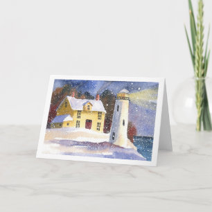 Cartão De Festividades Farol de inverno de neve