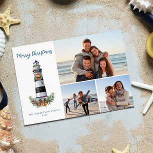 Cartão De Festividades Farol de Natal com Aquarela Náutica Foto 3