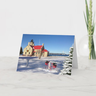Cartão De Festividades Farol de Notecard Christmas Old Mackinac Point