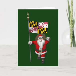 Cartão De Festividades Father Christmas With Flag Of Maryland