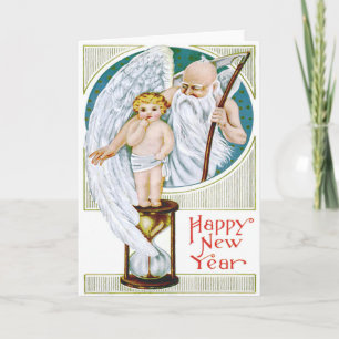 Cartão De Festividades Father Time Baby New Year Hourglass