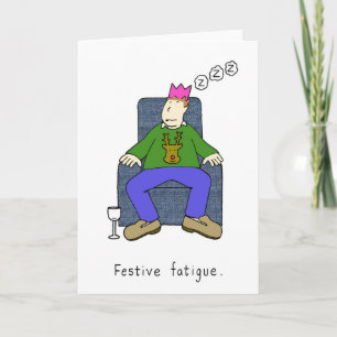 Cartão De Festividades Fatiga de Natal Homem Dormindo em Cadeira-Armada