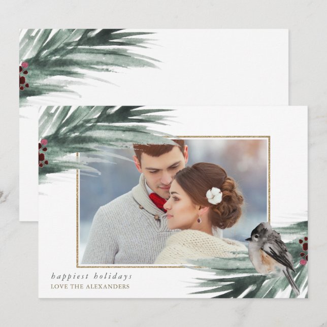 Cartão De Festividades Faux Dourado Feliz Feriados de inverno Verde (Frente/Verso)