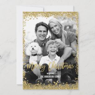 Cartão De Festividades Faux Glitter Border Foliday Dourado Foto de Natal