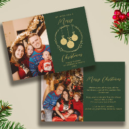 Cartão De Festividades Faux Gold Foil Elegante Foto de Natal Verde