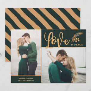 Cartão De Festividades Faux Gold Foil Elegante Love Peace Photo Verde