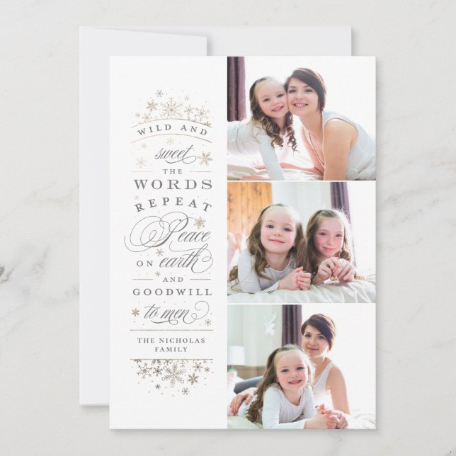 Cartão De Festividades Faux Gold Foil Peace on Earth Photo Holiday Card (Frente)