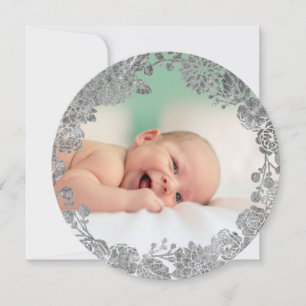 Cartão De Festividades faux prata wreath new baby feliz Feliz Natal