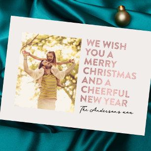 CARTÃO DE FESTIVIDADES FAUX ROSA GOLD FOIL MERRISTMAS E ANO NOVO