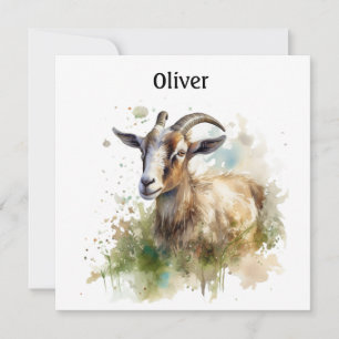 Cartão De Festividades Fazenda em Aquarela Cabra, personalizado
