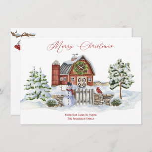 Cartão De Festividades Fazenda Rustic Barn Árvores de Natal Snowman