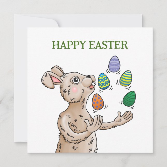 Cartão De Festividades Fazendo malabarismo com a placa de Páscoa de coelh (Frente)