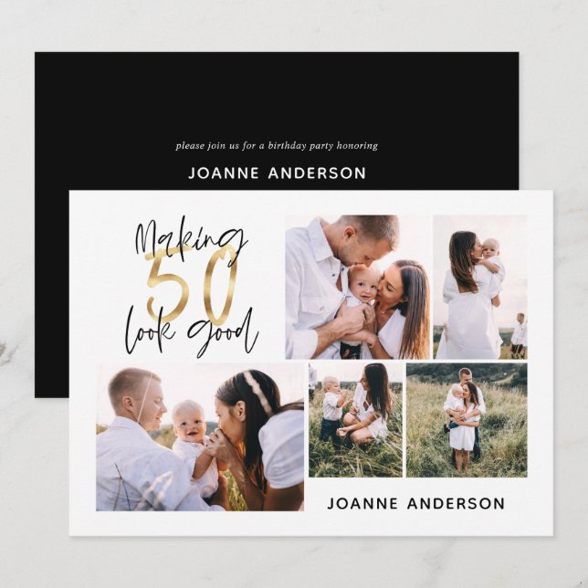 Cartão De Festividades Fazer 50 parece bom aniversário multifoto (Frente/Verso)