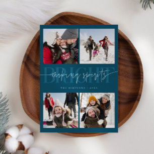 Cartão De Festividades Fazer Espira Brilhante Foto de Natal Teal
