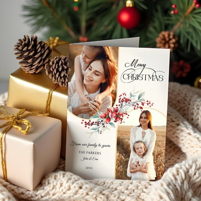 Cartão De Festividades Feira Dourada Floral de Natal Elegante - Foto (Criador carregado)