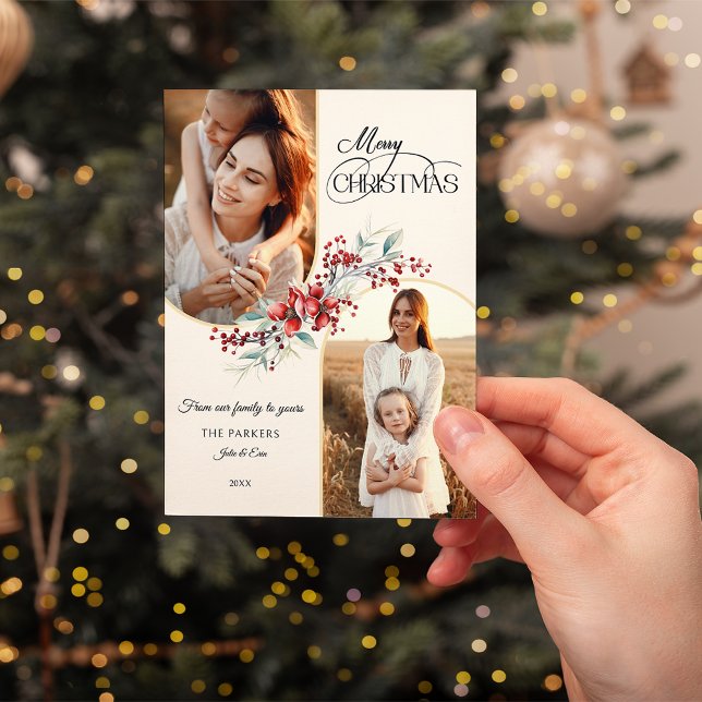 Cartão De Festividades Feira Dourada Floral de Natal Elegante - Foto (Criador carregado)