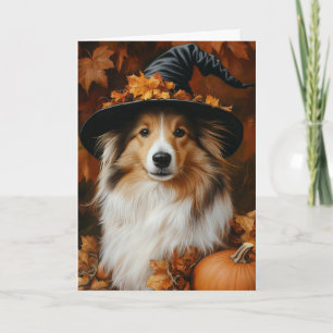 Cartão De Festividades Feiticeira Sheltie de Halloween