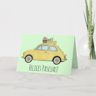 Cartão De Festividades Felices Pascua - Páscoa Espanhola Retro Fiat 500