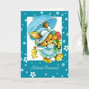 Cartão De Festividades Felices Pascuas. Placa de páscoa em espanhol